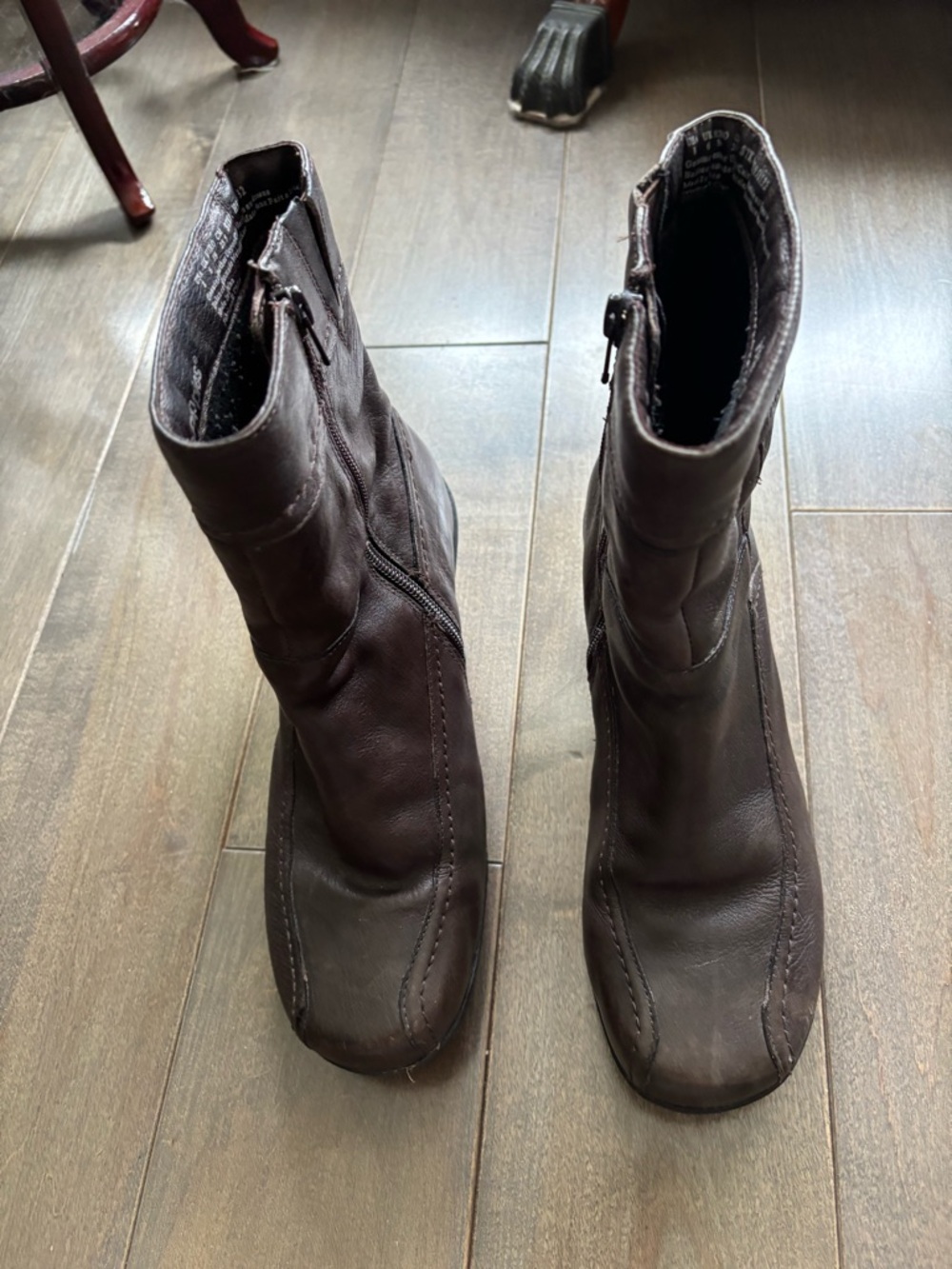 Hush Puppies Brown Leather Mid-Calf Heeled Boots